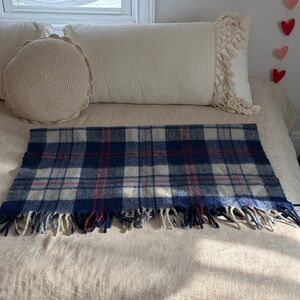 Vintage Tartan Plaid Wool Fringe Throw Blanket